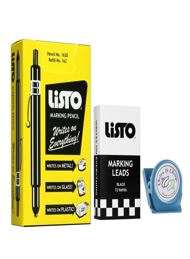 Listo Bundle of Listo 1620 Marking Pencil/Grease Pencils/China Marking Pencils/Wax Pencils - Black, Box of 12 With 72 Refills With Magnetic Memo Clip - Image 1